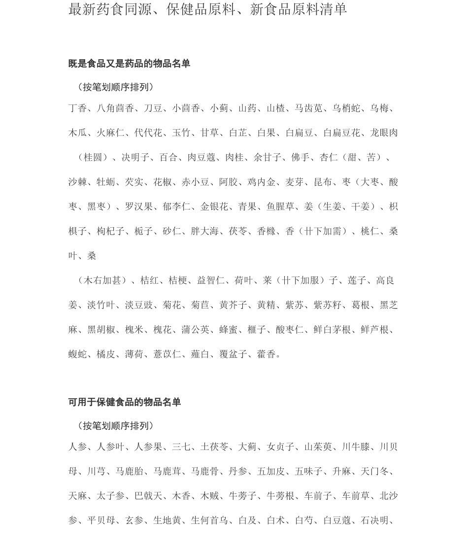 药食同源、保健品原料、新食品原料清单_第1页