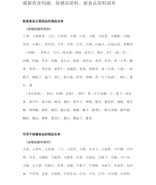 药食同源、保健品原料、新食品原料清单