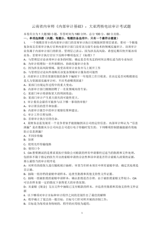 云南省内审师《内部审计基础》：大亚湾核电站审计考试题