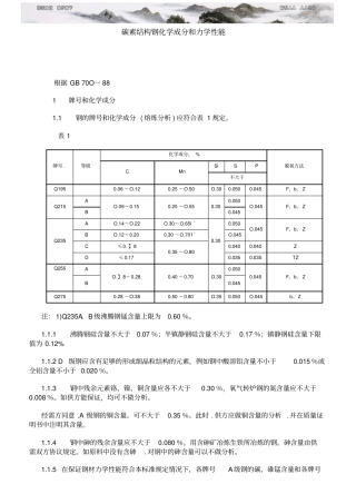 碳素结构钢化学成分和力学性能