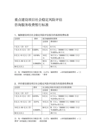 社会稳定风险分析评价报告收费标准
