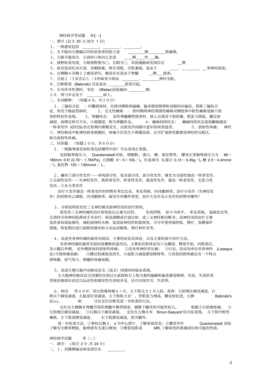 神经病学题库_填空、大题剖析_第2页