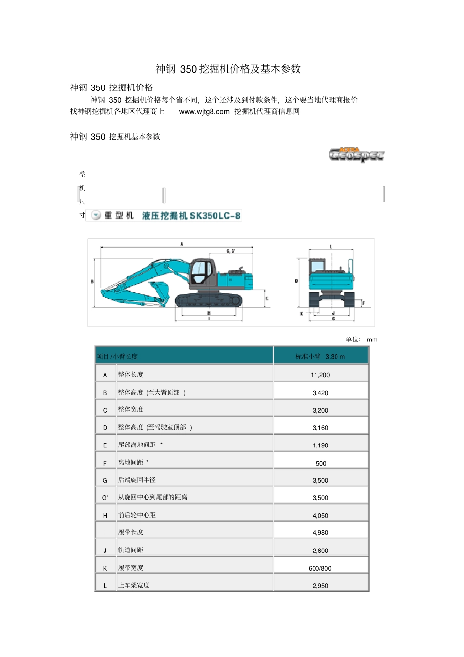 神钢350挖掘机价格及基本参数_第1页