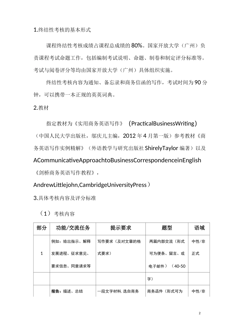 《商务英语写作》考核标准_第2页