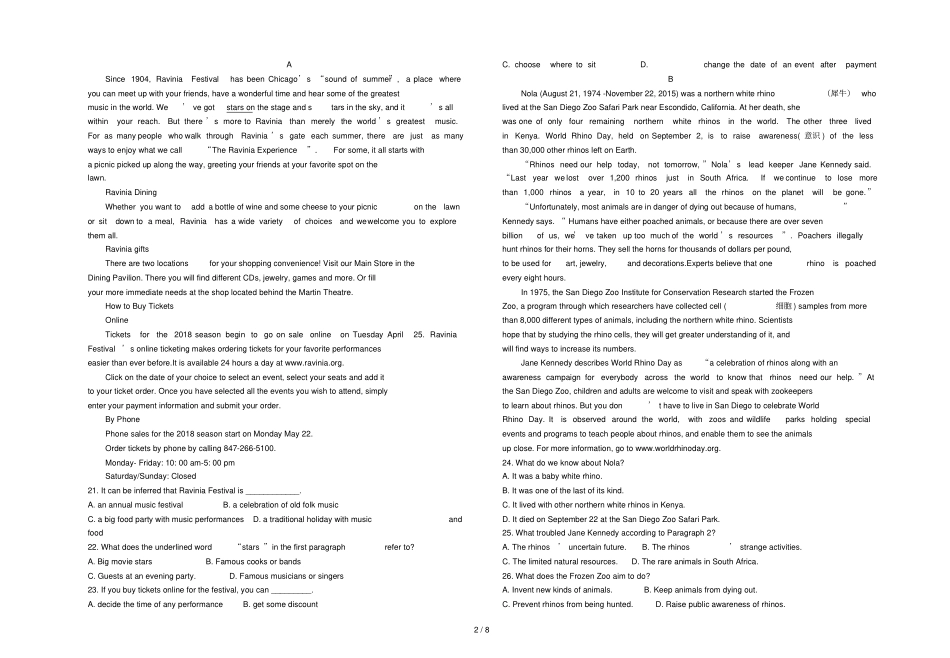 福建福清华侨中学2018_2019学年高一英语上学期期末考试试题_第2页