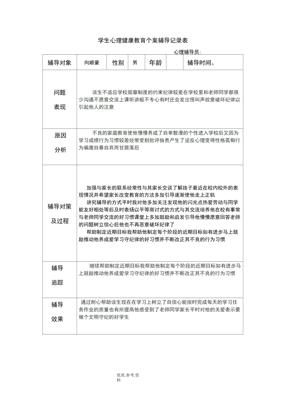 学生心理健康教育个案辅导记录文本表37_第2页