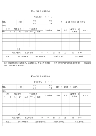 私车公用报销明细表