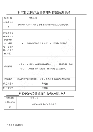 科室日常医疗质量管理与持续改进记录56395