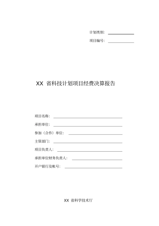科技计划项目经费决算报告表格