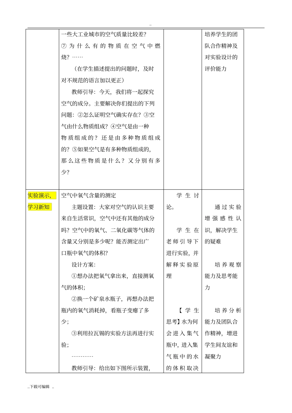 空气中氧气含量的测定_教学设计_第3页