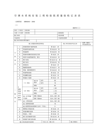 空调水系统安装工程检验批质量验收记录表金属管道表格模板、格式