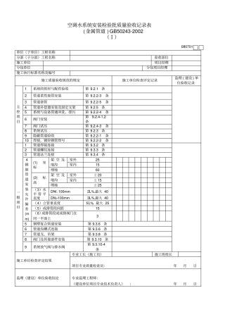 空调水系统安装检验批质量验收记录表Ⅰ