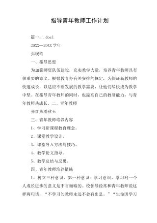 指导青年教师工作计划