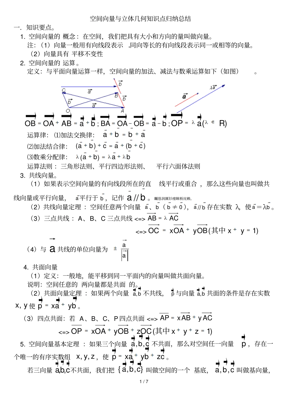 空间向量和立体几何知识点归纳总结_第1页
