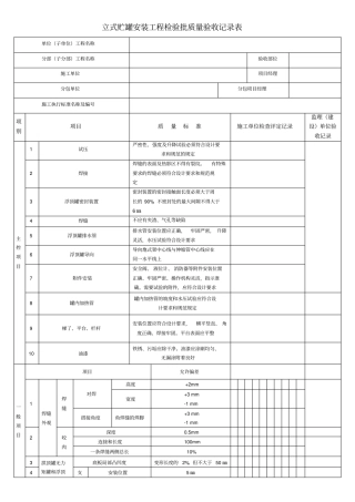 立式贮罐安装工程检验批质量验收记录表