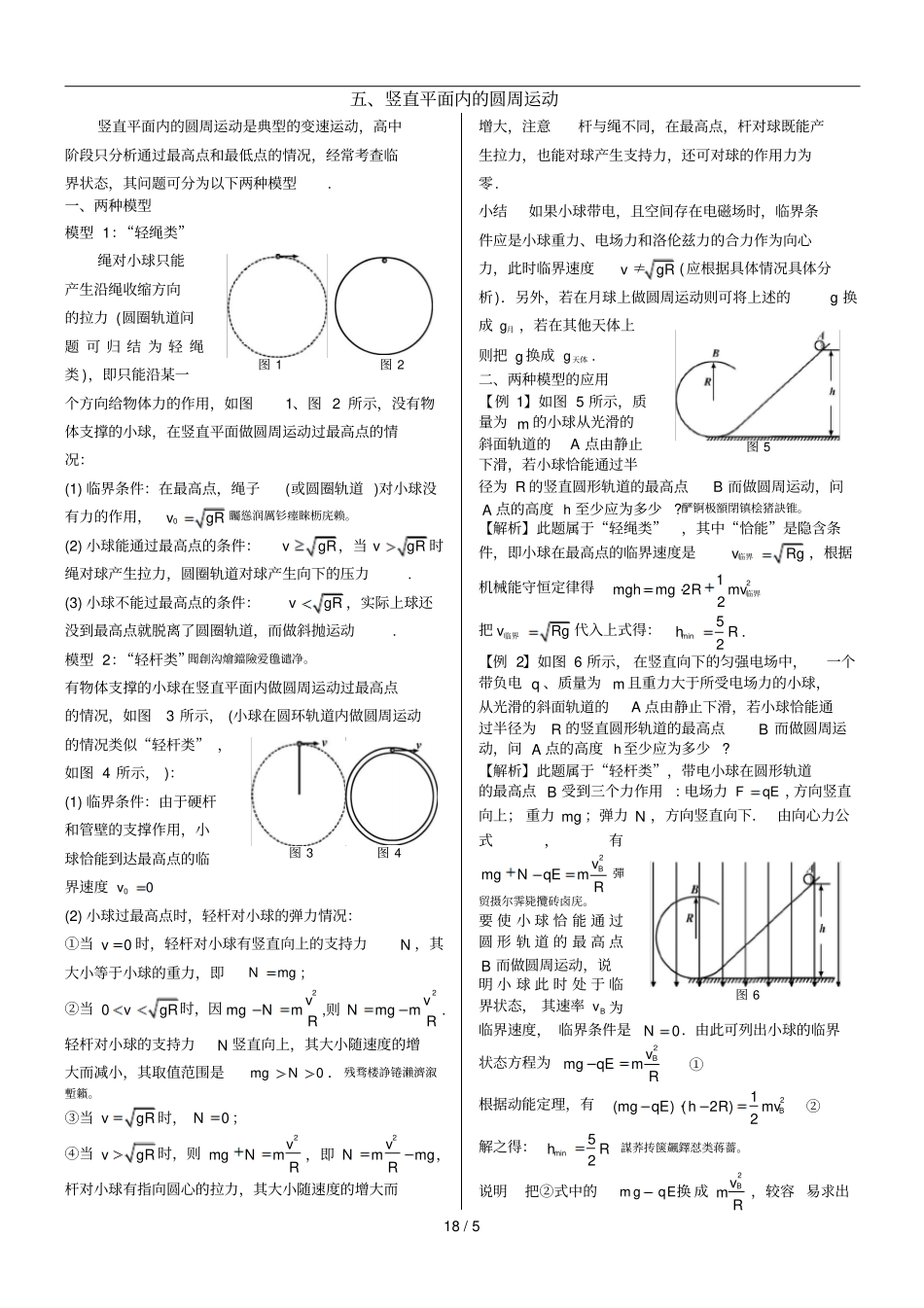 竖直平面内圆周运动临界问题及应用_第1页