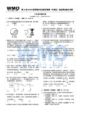 第16届WMO世奥赛全国赛6年级总决赛初赛数学试卷扫描版含答案