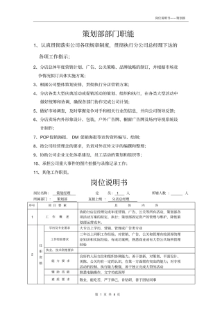 策划部部门职能