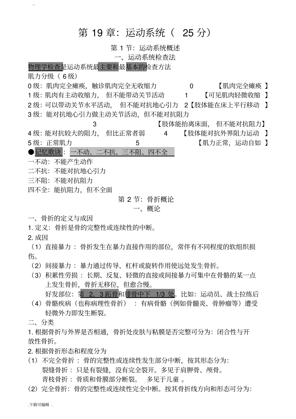 简单易记的执业医师考试资料_运动系统笔记用心记住考点_必定能过_第1页