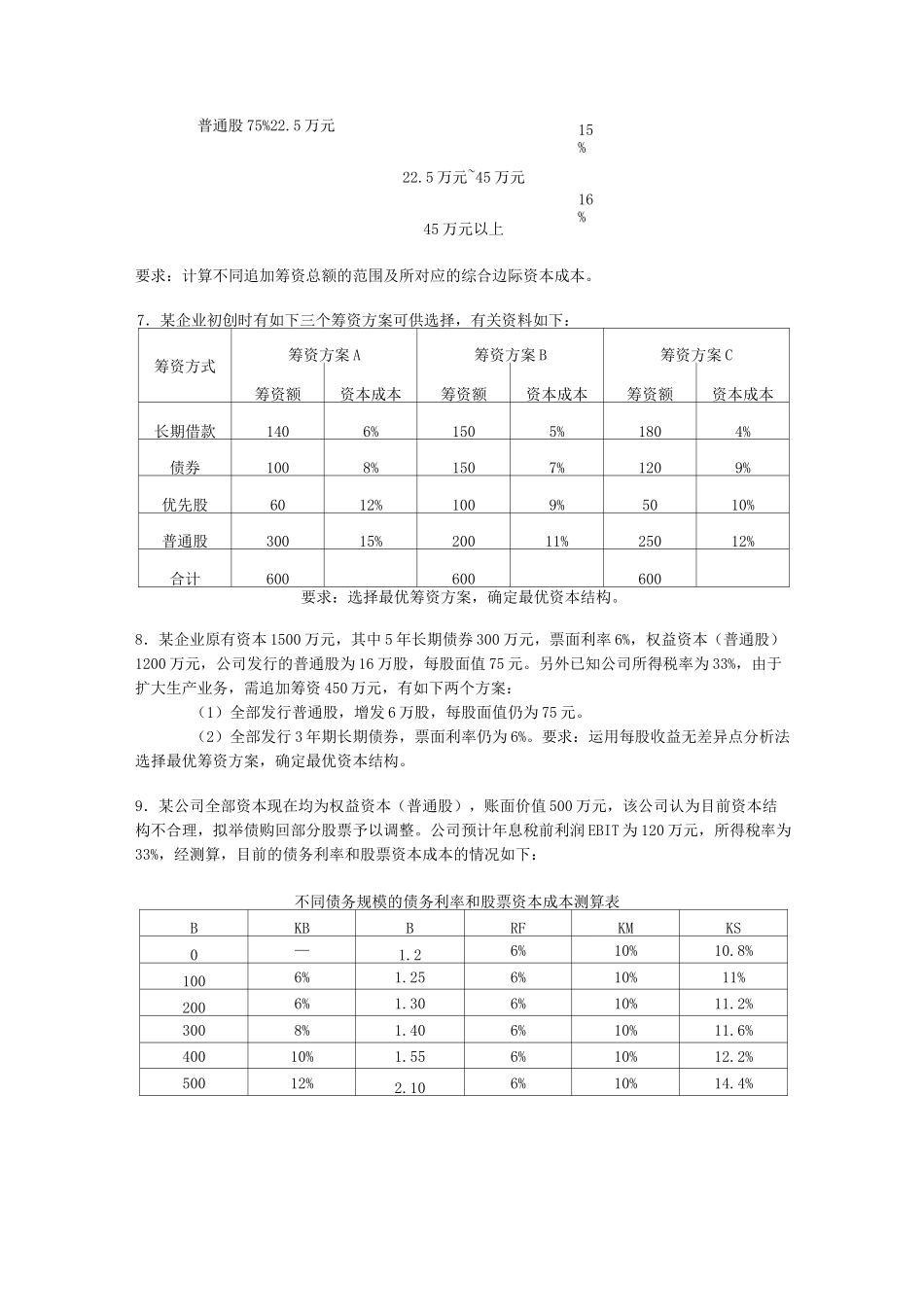 资本成本和资本结构练习题_第2页