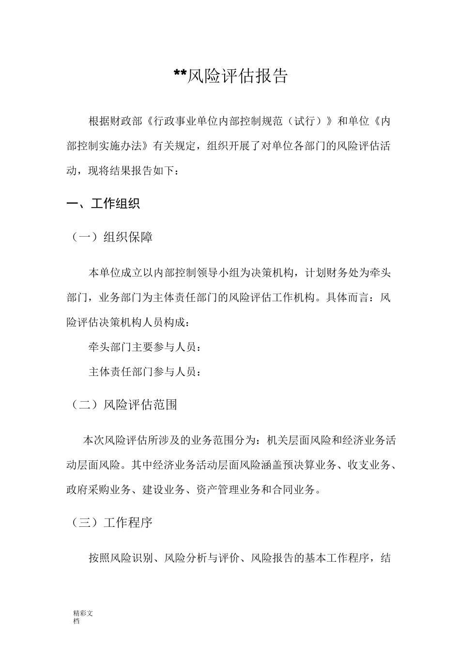 内控风险的评估报告材料材料_第1页