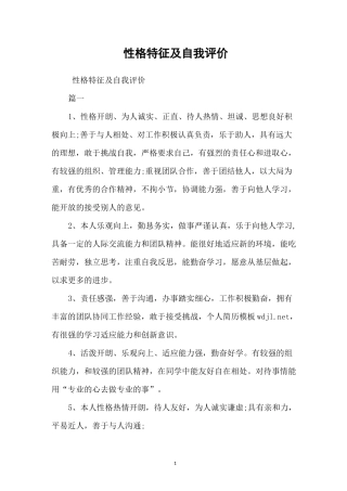 性格特征及自我评价