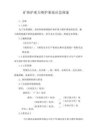 重大喷炉事故应急预案