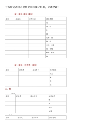 常见动词不规则变形归类记忆表