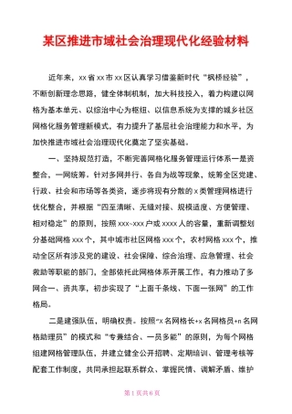 某区推进市域社会治理现代化经验材料