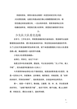 (推荐)少先队大队委竞选稿