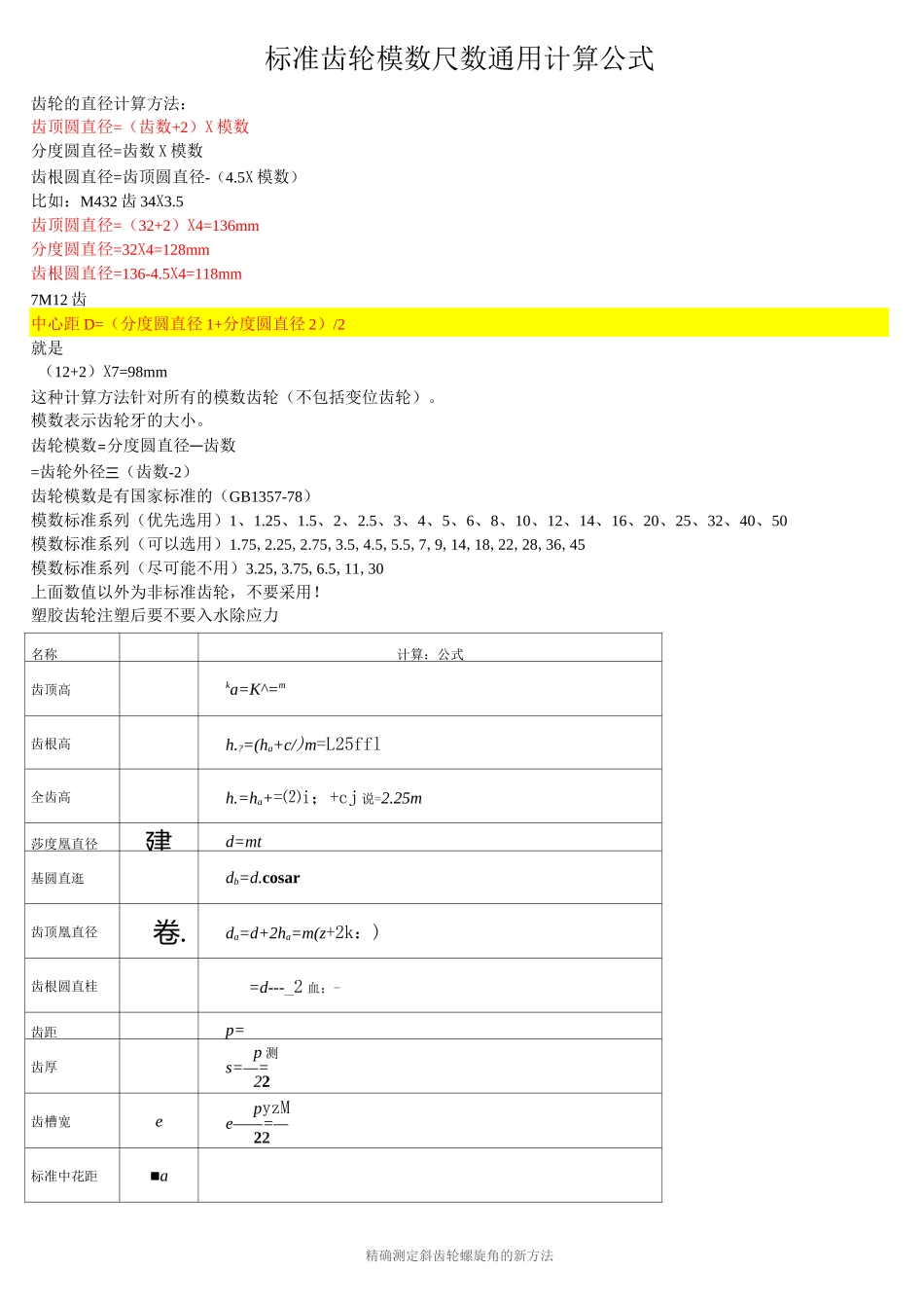 标准齿轮参数通用计算汇总_第1页