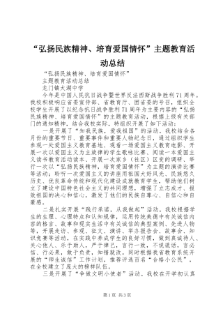 “弘扬民族精神、培育爱国情怀”主题教育活动总结