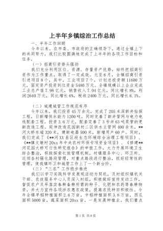 上半年乡镇综治工作总结