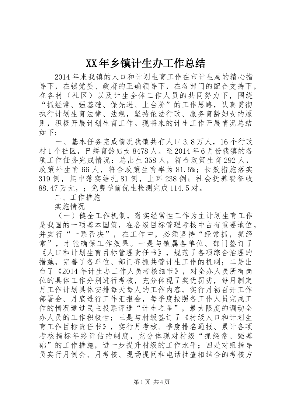 XX年乡镇计生办工作总结 (3)_第1页
