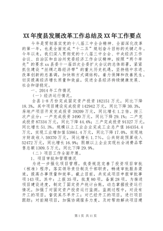 XX年度县发展改革工作总结及XX年工作要点