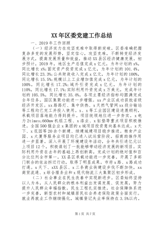 XX年区委党建工作总结