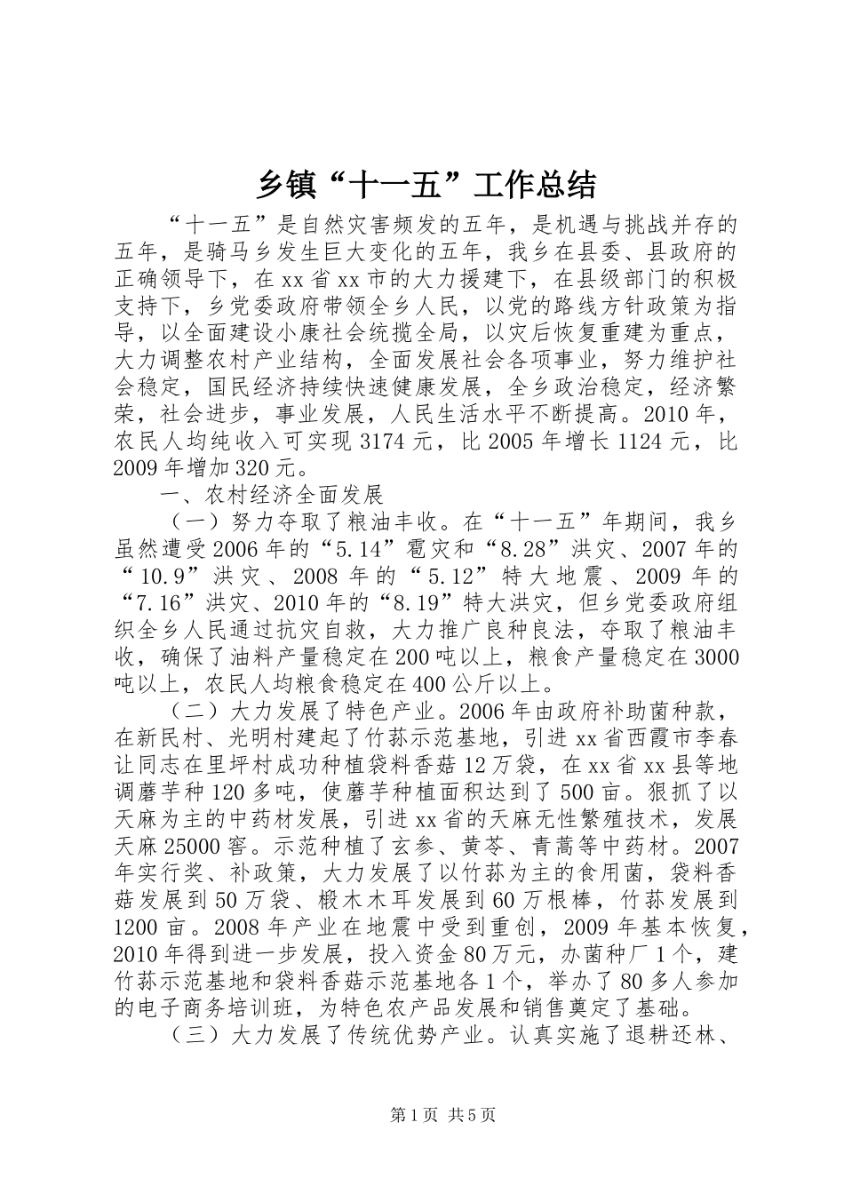 乡镇“十一五”工作总结_第1页