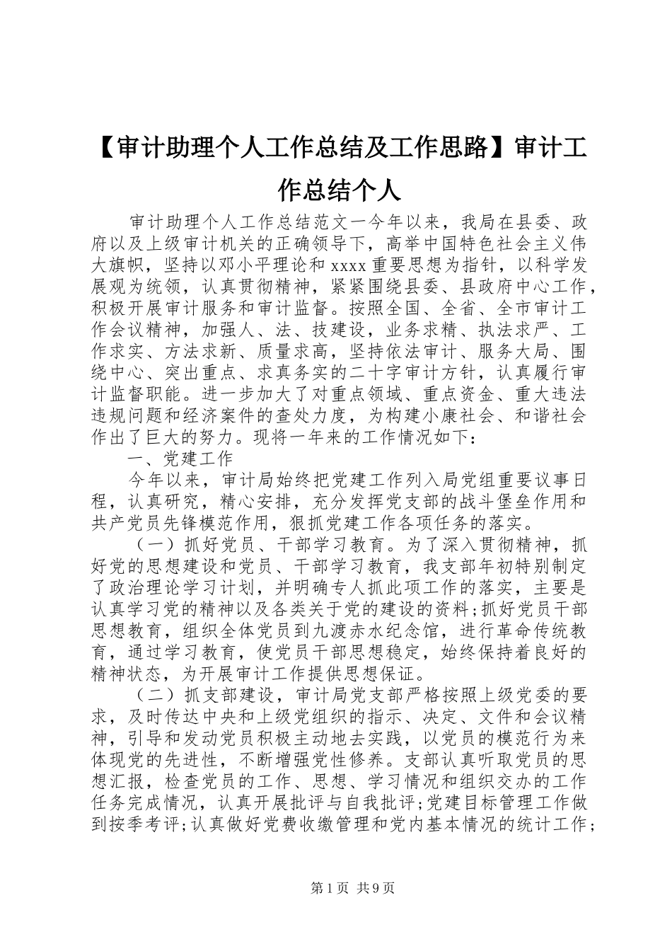 【审计助理个人工作总结及工作思路】审计工作总结个人_第1页