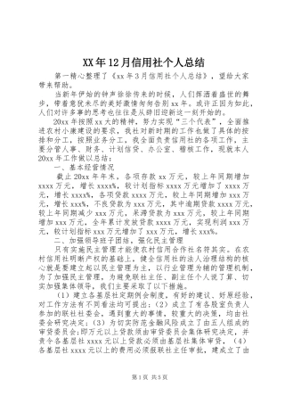 XX年12月信用社个人总结