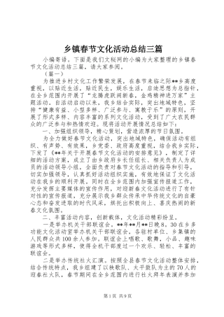 乡镇春节文化活动总结三篇