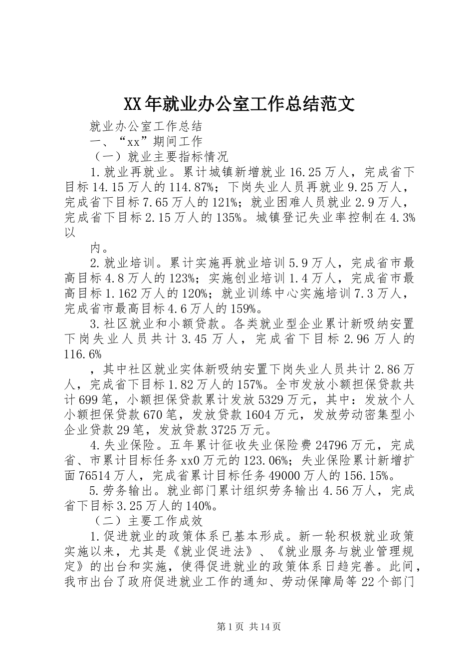 XX年就业办公室工作总结范文_第1页