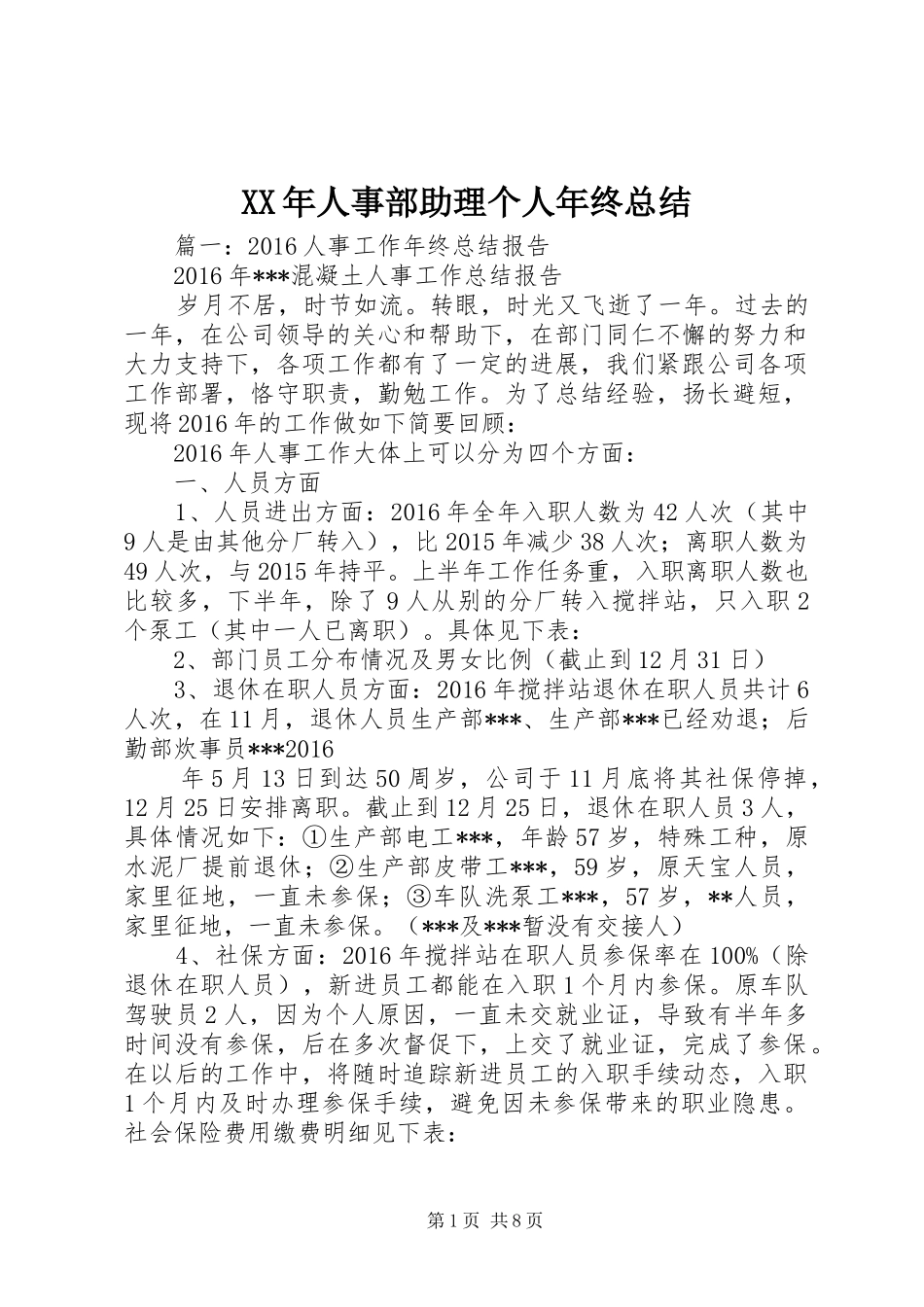 XX年人事部助理个人年终总结_第1页