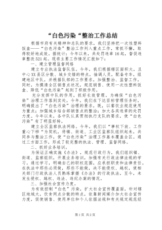 “白色污染“整治工作总结