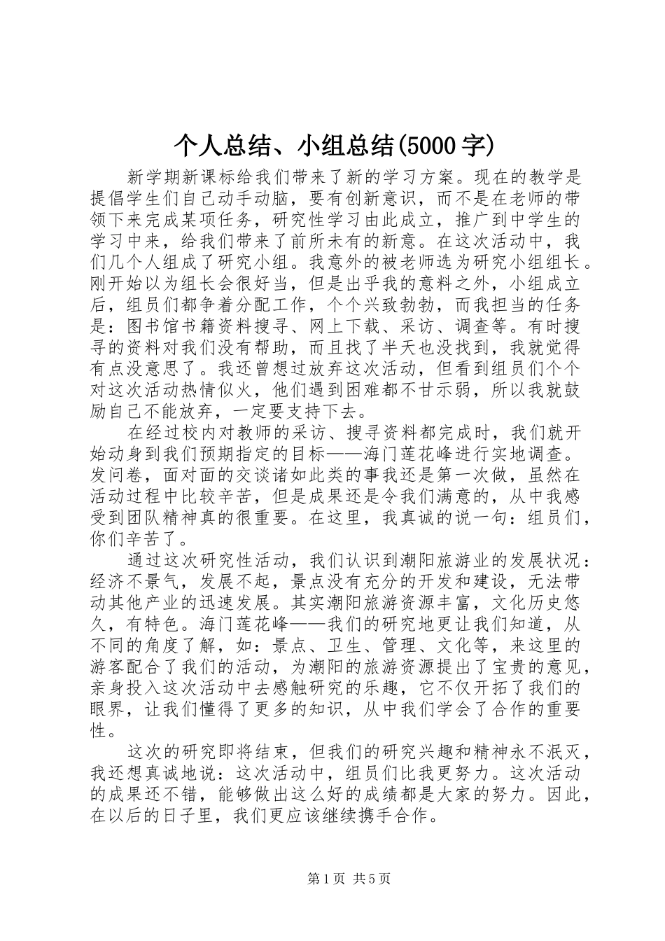个人总结、小组总结(5000字)_第1页