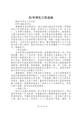 XX年导生工作总结