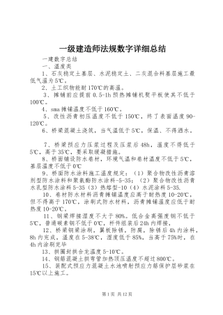 一级建造师法规数字详细总结