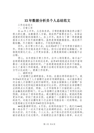 XX年数据分析员个人总结范文