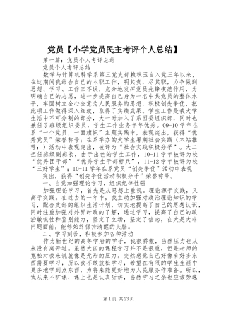 党员【小学党员民主考评个人总结】