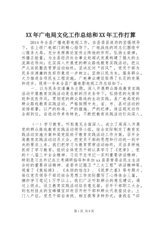 XX年广电局文化工作总结和XX年工作打算