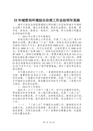 XX年城管局环境综合治理工作总结明年思路